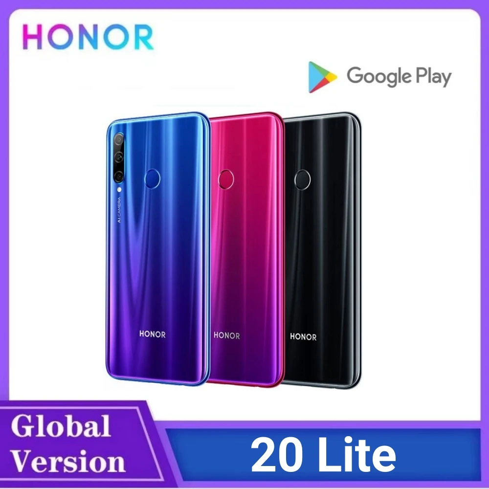 HONOR-20 Lite,Smartphone Android,6.21 inch,6+128GB ROM,Mobile phones,24+32MP,4G Network,Google Play Store,3400mAh,Cellphones