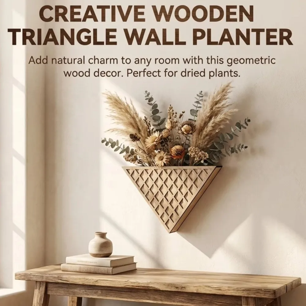 Plant Holder Modern Wooden Triangle Wall Planter Minimalist Decorative Geometric Flower Pot Handmade Succulent Pot Indoor