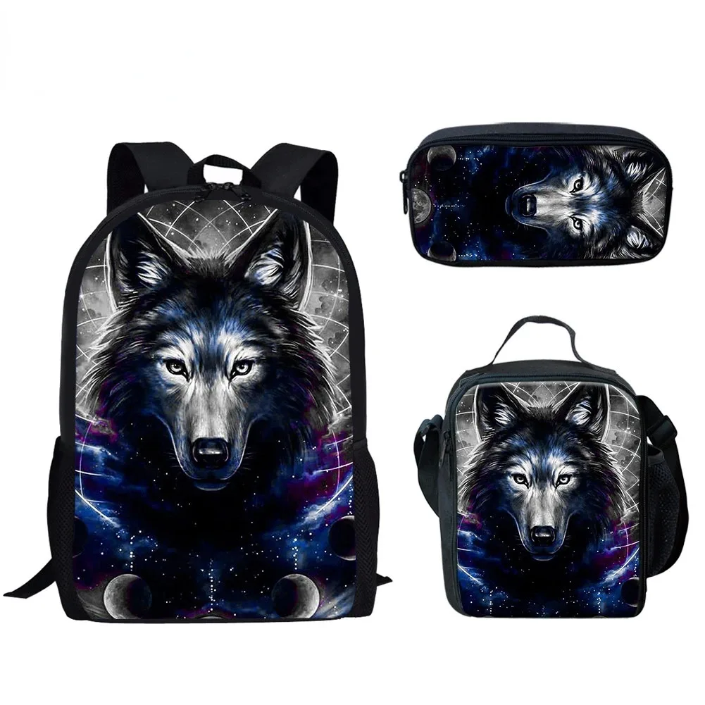 

3d printing backpack for student, school backpack with moon and wolf printing, for laptop, lunch, popular, new, 3pcs/set