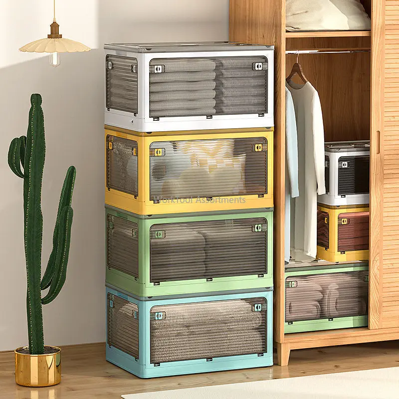 Transparent Plastic Clothes Storage Box Stackable Wardrobe Organizer Bin For Clothing Quilt Toy Closet