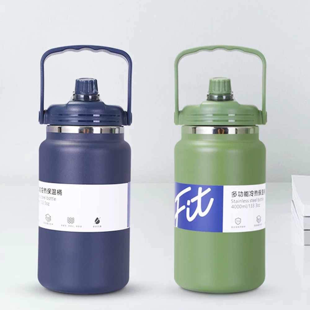 Large capacity cold hot insulation bucket,  Stainless steel thermos cup, Multi-functional Vacuum Flask, Sports water bottle, 4L