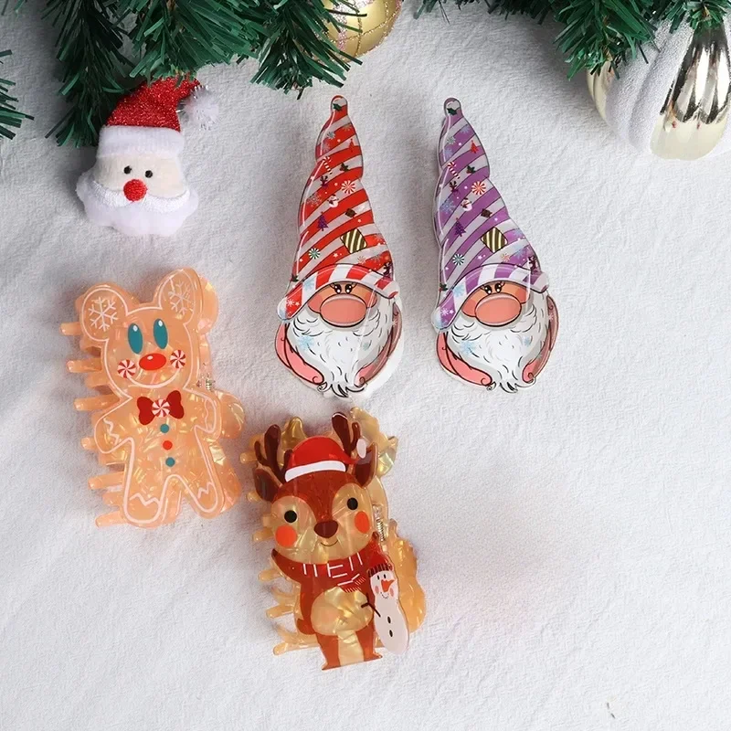 Christmas Gingerbread Man Hair Claw Cute Elk Deer Crab Hair Clips Cartoon Headwear Women Hair Accessories Xmas Decor