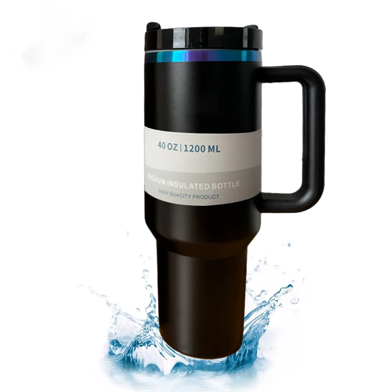 

Чашка для кофе со льдом, 40 унций, термоизолированный вакуумный стакан с ручкой и соломенной крышкой, портативная кружка из нержавеющей стали для спортивного тура