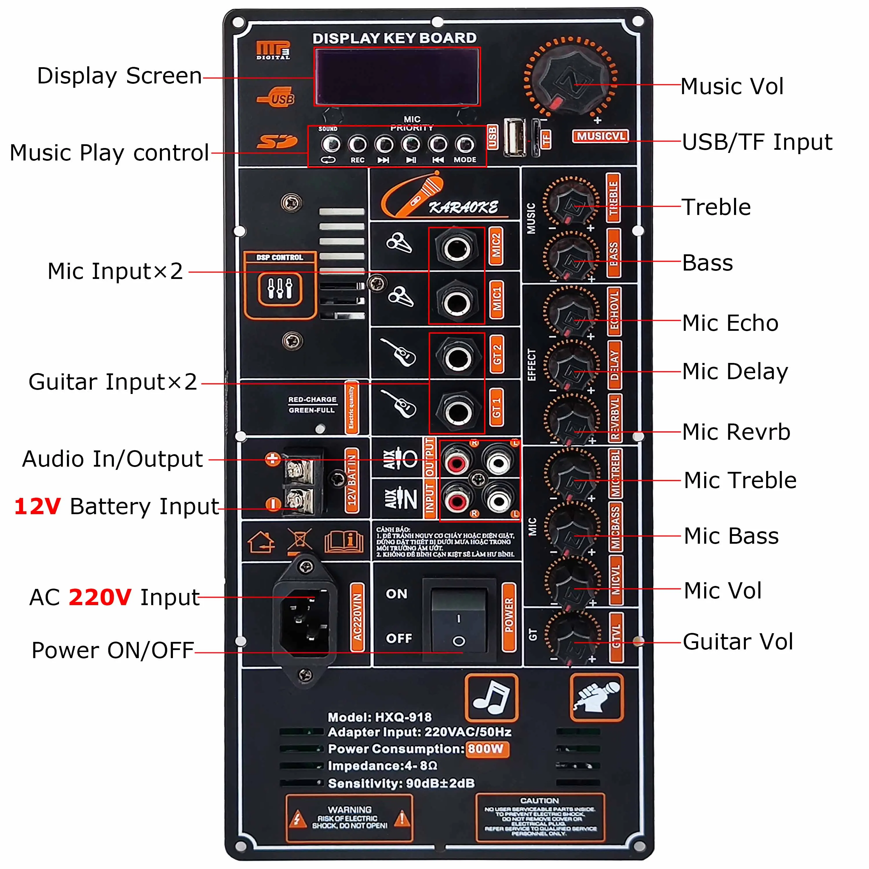 HIFI 12V 220V Digital Bluetooth 400W HIfi Amplifier Board for 8-15 Inch Speaker Support Microphone Guitar Remote Control