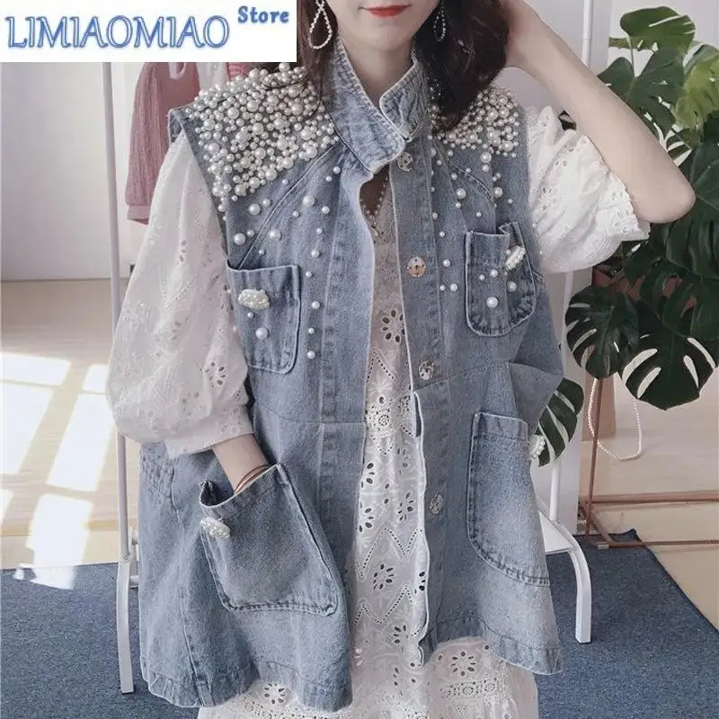 

Spring Autumn New Retro Denim Vest Jacket Women Fashion Sleeveless Temperament Waistcoat Cowboy Coat Female Casual Lady Top