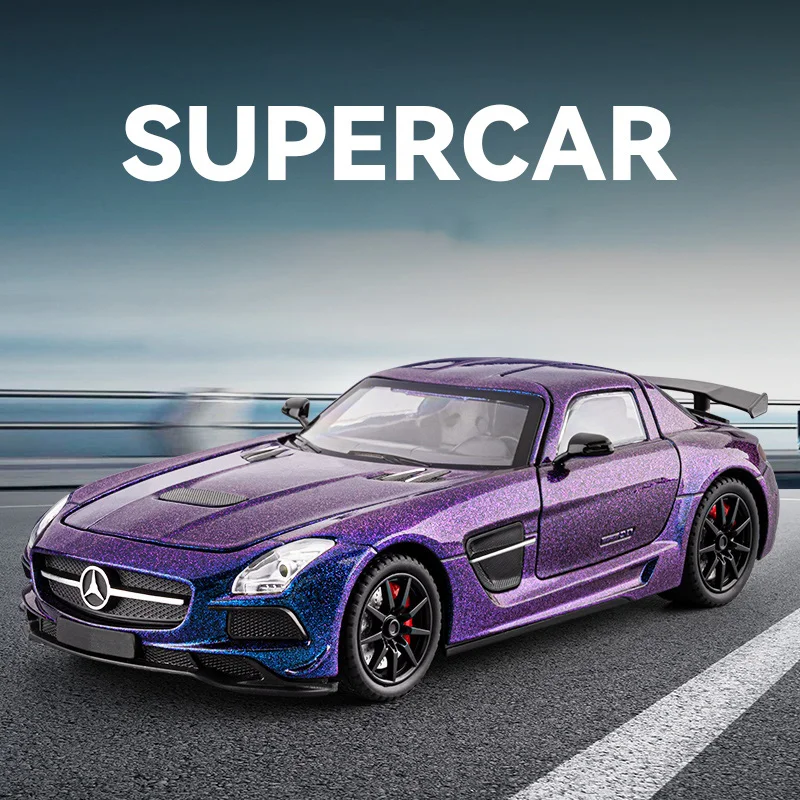 

1:24 Benz SLS AMG Supercar, модель автомобиля из сплава, игрушечный автомобиль, литье под давлением, металлическое литье, звуковой и световой автомобиль, игрушки для детей, автомобиль