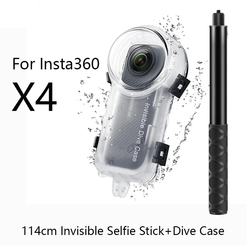 Dive Kit for Insta360 X4 50m Waterproof Dive Case Housing + 114 Invisible Original Selfie Stick for Insta 360 X4 Accessories