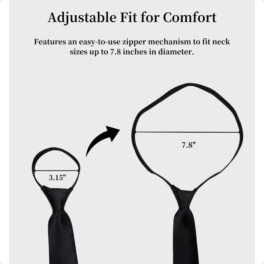 MDSTYLE PreTied Necktie for Men Solid Color Neck Tie with Adjustable Zipper Wedding Business Formal Clip on Ties