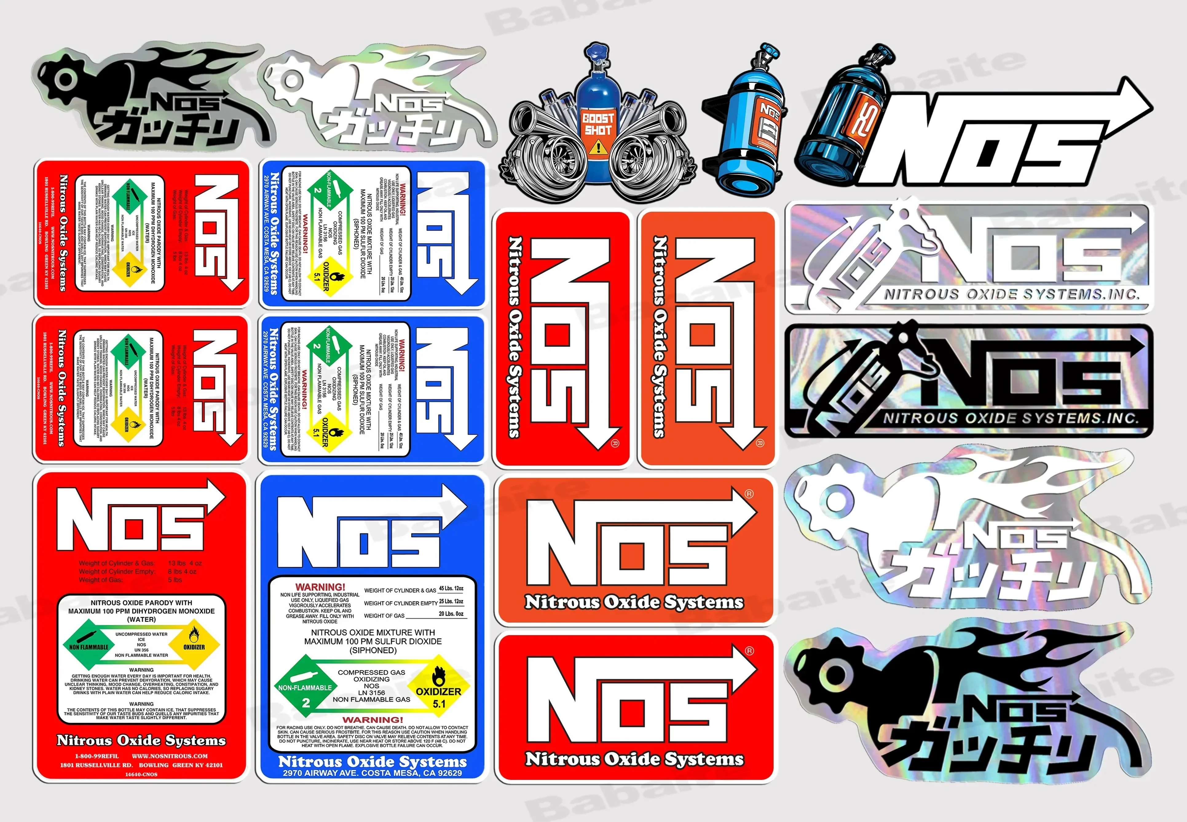 Nitrous Bottle Style Vinyl Sticker, Waterproof Multi-Color Decal for Car, Motorcycle, Helmet, Fuel Tank & Racing Decor