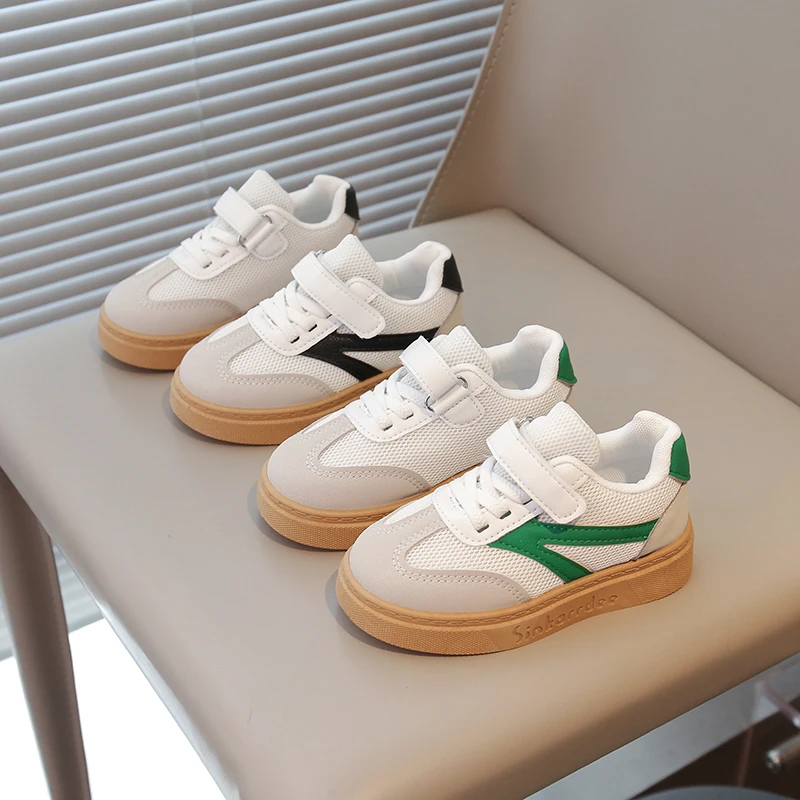 

Повседневная обувь для мальчиков и девочек, дышащая детская обувь на плоской подошве с круглым носком и петлей на крючках, двухцветная противоскользящая повседневная школьная детская обувь, От 7 до 12 лет