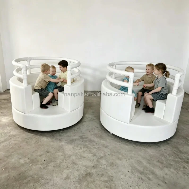 Custom White Kids Rotating Soft Play Chairs Mechanical Spinner Merry Go Round Indoor/Outdoor Playground for Play Cafe Mall Party