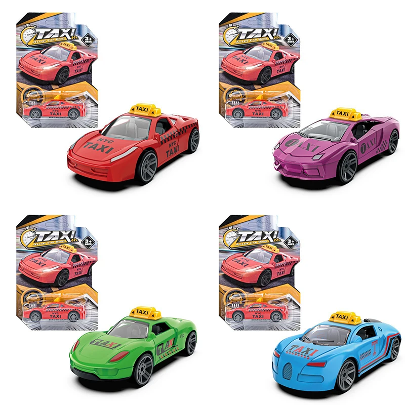 Taxi Mini-legeringsauto voor kinderen, glijdend, terugtrekbaar, sportwagen, race-modelset, speelgoed