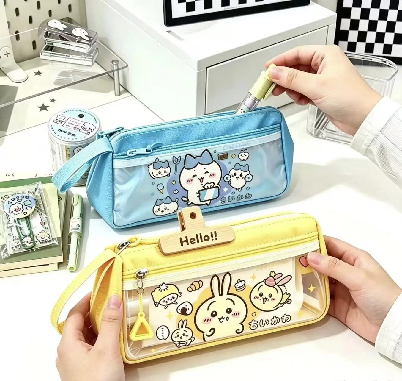 Gapanese Kawaii Chiikawa Cartoon Pencil Box Large Capacity Student Pencil Box Hachiware Usagi High Beauty Stationery Box