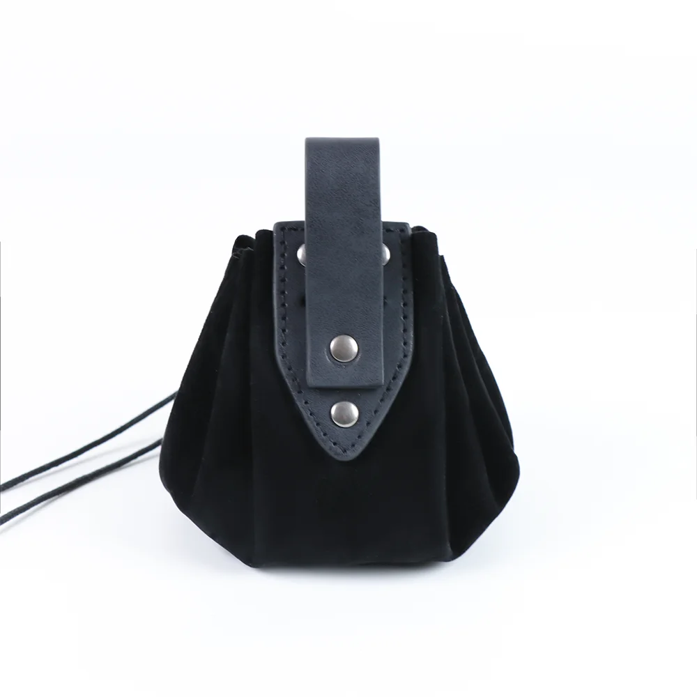 Medieval Faux Leather Drawstring Pouch Retro Nordic Portable Coin Purse Vintage Belt Pouch Dice Bag For LARP Ren Faire Accessori