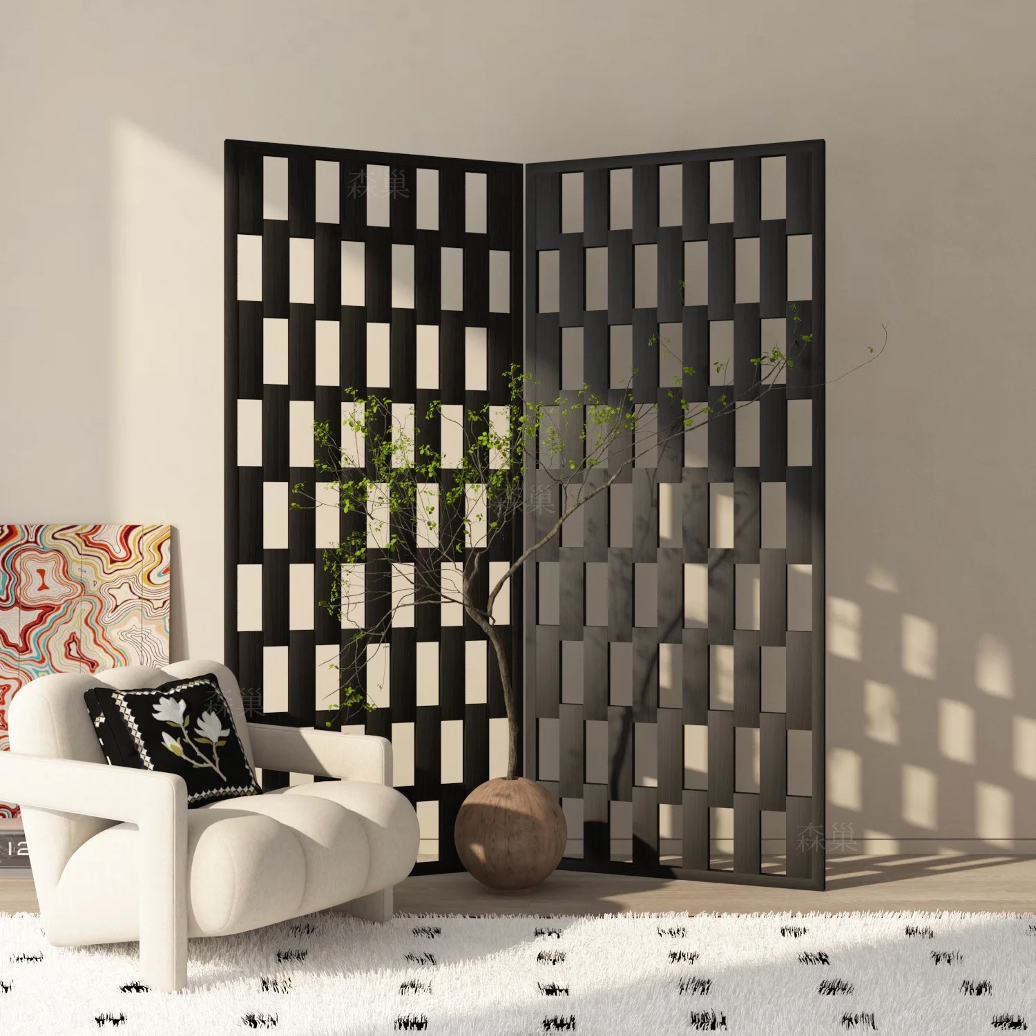 LMM retro partition screen living room porch mobile folding medieval art decoration
