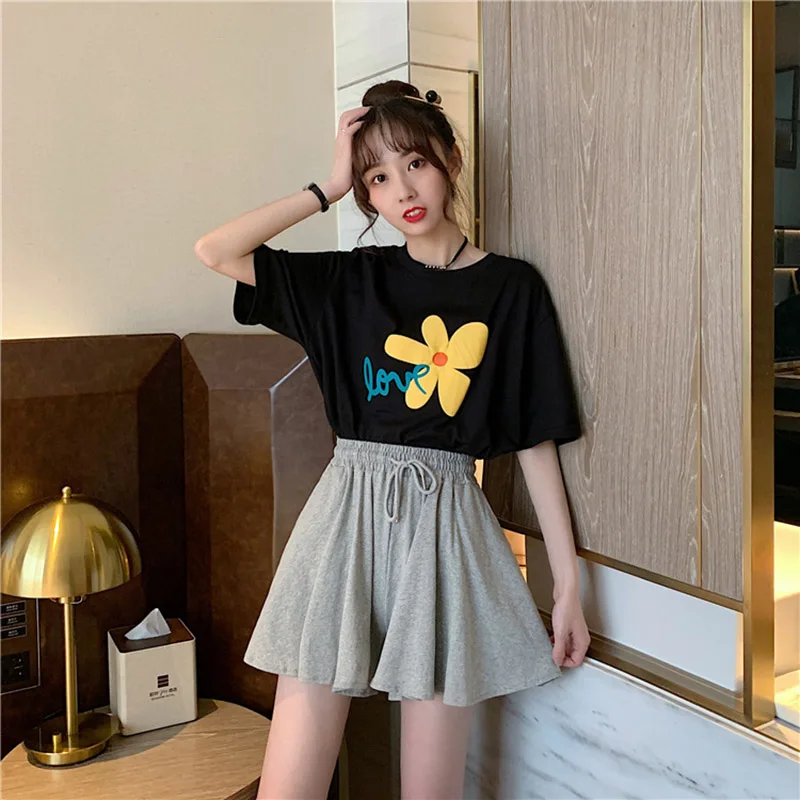 

Shorts Women Summer High Waist Black Leisure Loose Sweat Fashion Female Drawstring Korean Style Streetwear