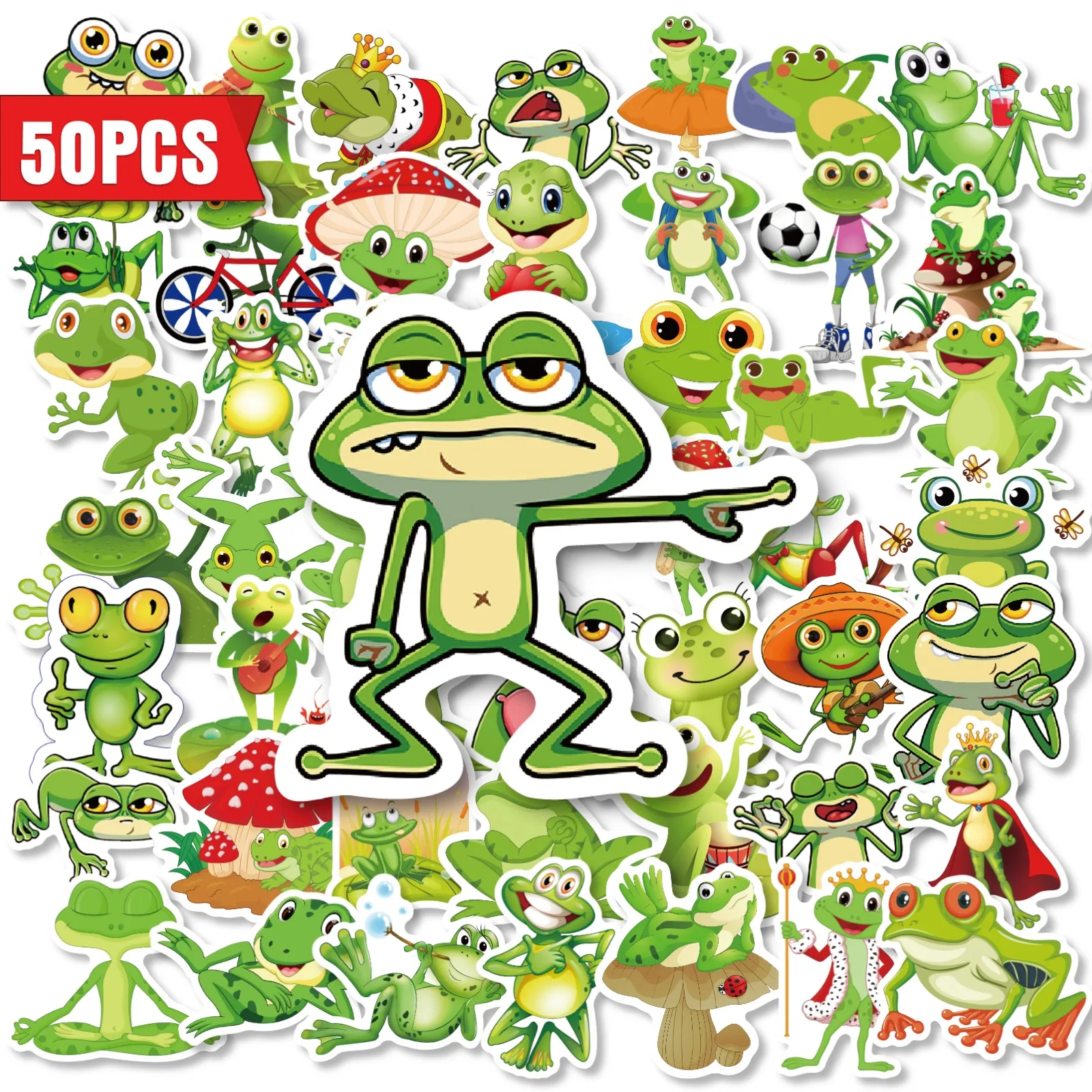 10/50 Sheets Popular Green Frog Meme Roll Stickers, Trendy Funny Frog Decor Decals for Journal Stationery & Handmade DIY Crafts