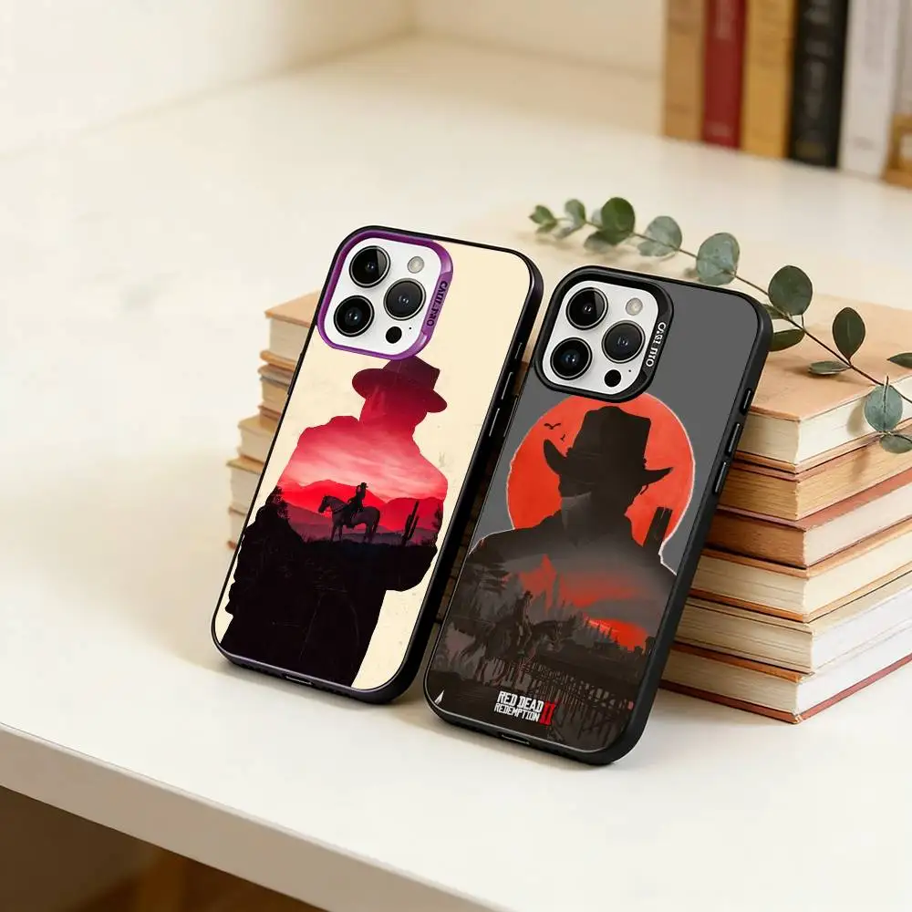 Coque de téléphone Game of the Red Dead Redemption 2 pour iPhone 17, 16, 15, 14, 13, 12, 11 Plus, Pro Max, XS, avec intérieur plaqué argent coloré