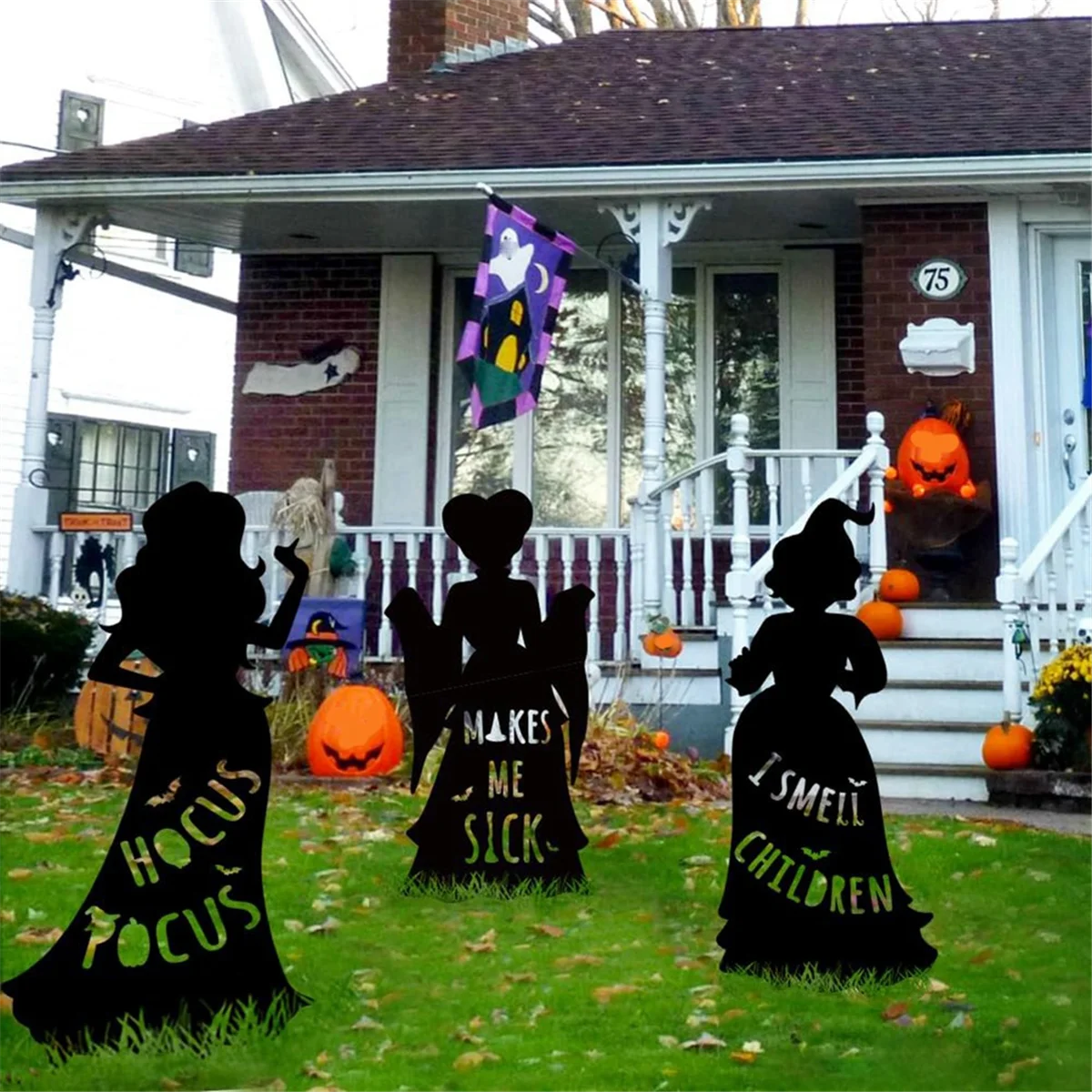1 Uds. Decoraciones de Halloween de bruja para exteriores, brujas Hocus Pocus negras, señales de patio de silueta de Halloween con estacas B