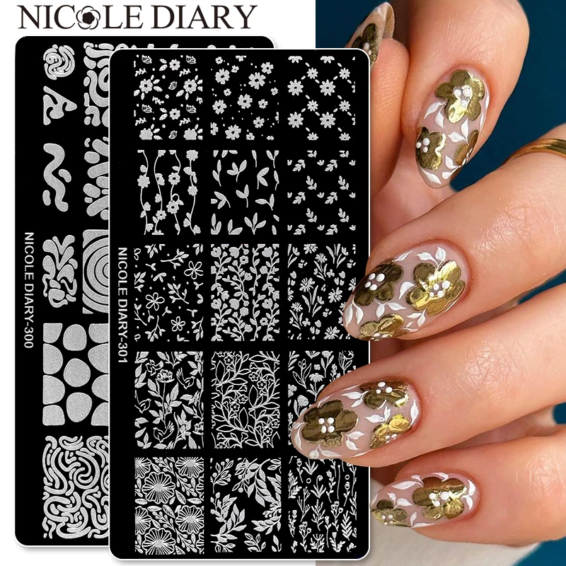 

NICOLE DIARY Floral Leaves Nail Stamping Plates Image Transfer Template Geometric Flower Stainless Steel Stencil Nail Art Tools