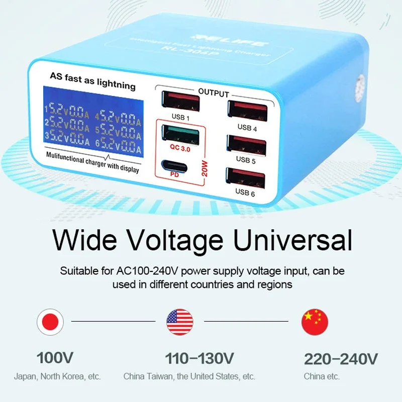 

Умное зарядное устройство RELIFE с 6 USB-портами и цифровым дисплеем, с поддержкой зарядного устройства PD3.0 + QC3.0 для всех мобильных телефонов и планшетов