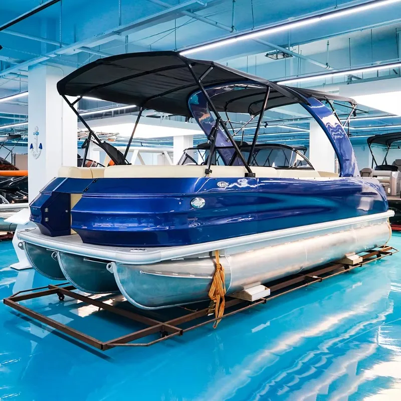 Luxury S-22B Sport Series Pontoon Boat Dual Console CE Certified for 10 Fishing Entertainment Leisure Aluminum Outboard