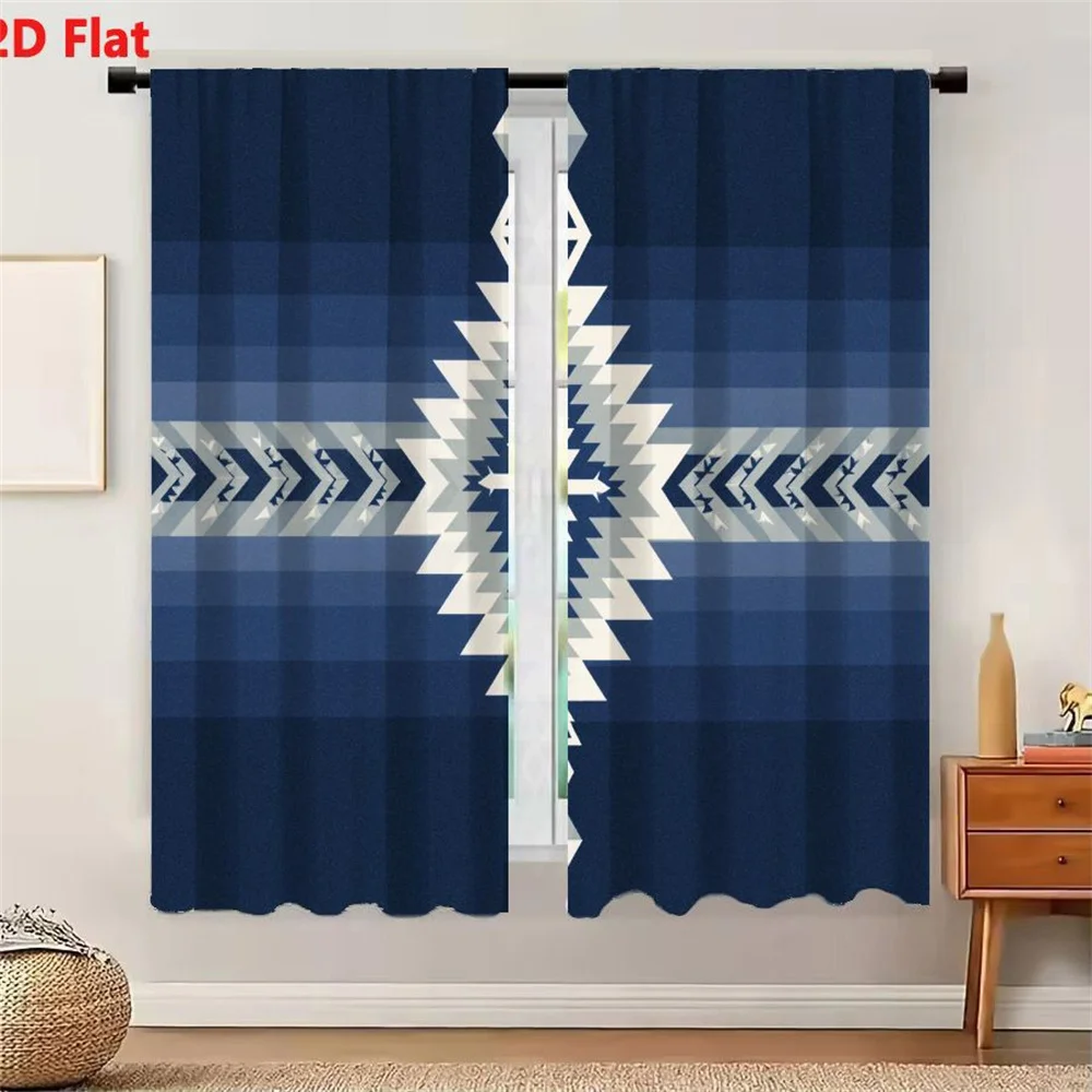 2Pcs Curtains 2D Flat Symmetrical Geometric Pattern Native American Style Textile Design With Vertical Interlocking Shapes And H