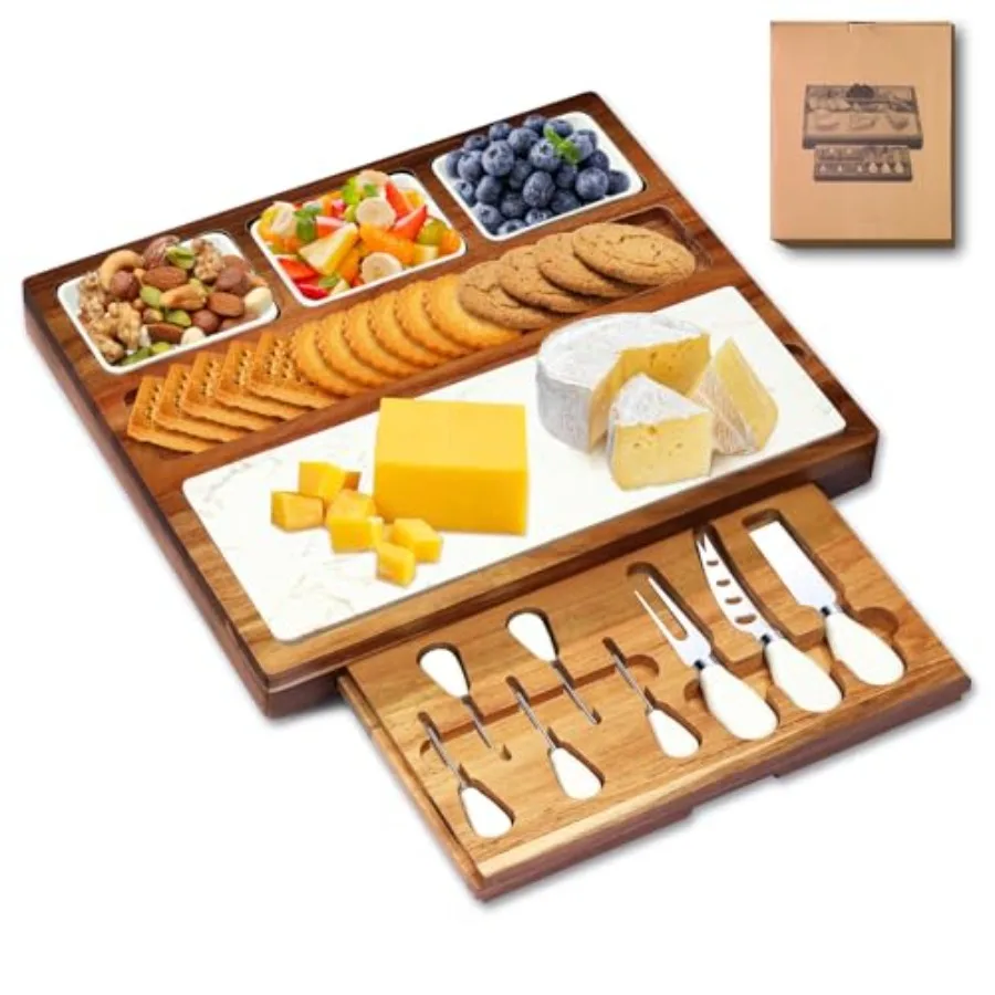 

Charcuterie Board Set Premium Large Acacia Wood Cheese Platter with Reusable Bowls Cheese Knives and Forks Housewarming Wedding