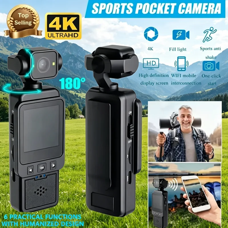 Cámara Deportiva Portátil 4K con Lente Giratoria de 180°