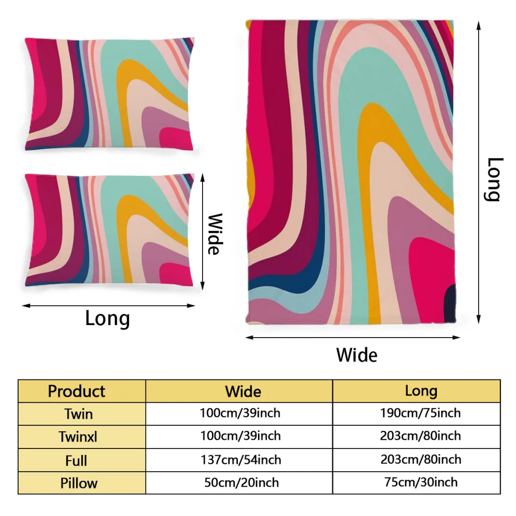 Retro Colorful Trippy Abstract Bed Sheets Set  Comforter Quilt Cover Duvets Single Bedding