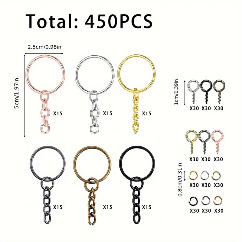 AT05-Keychain Making Kit With Key Rings For Crafts–Includes For DIY Keychain Supplies(25 Mm, Mixed Color)