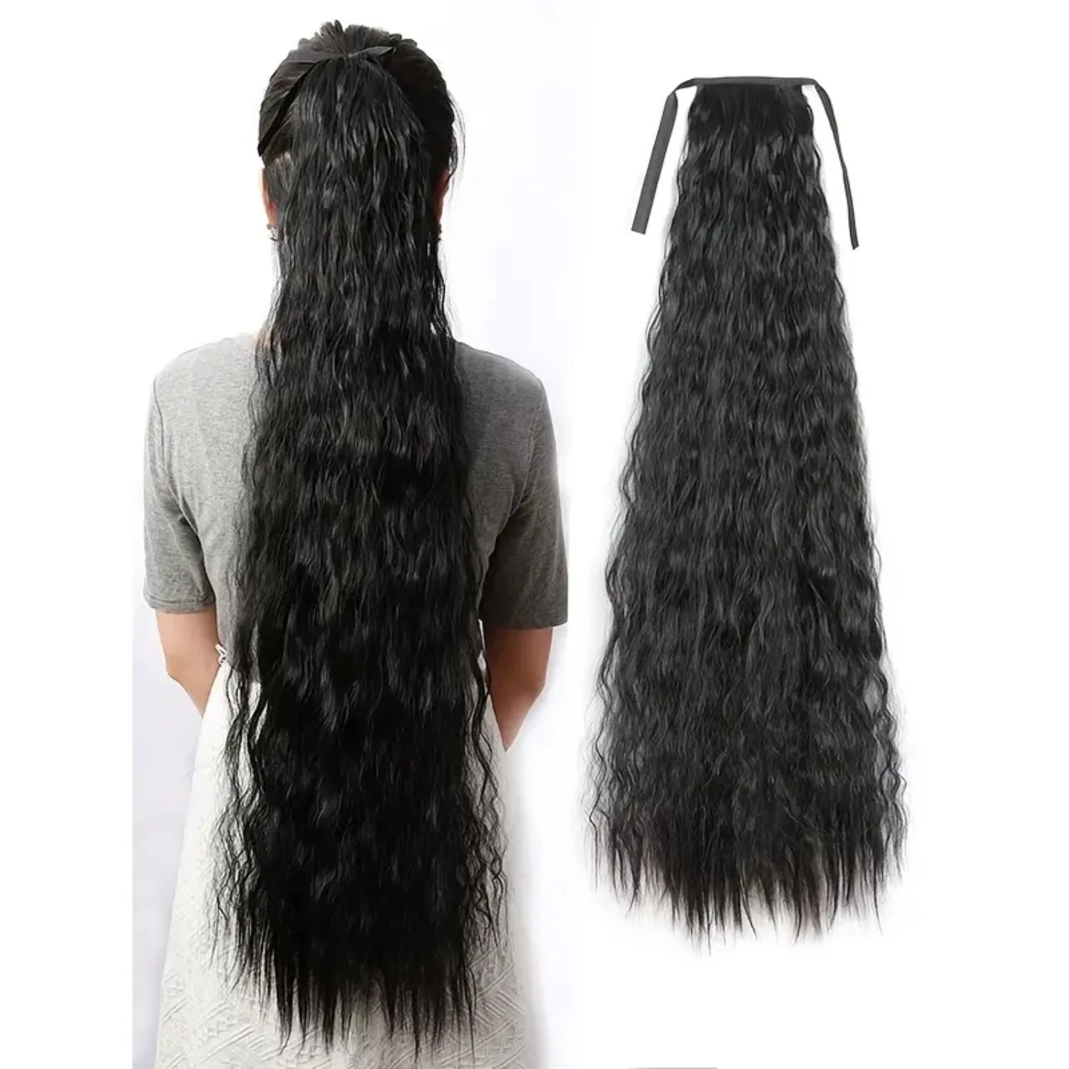 

Великолепный синтетический длинный волнистый черно-коричневый хвост на заколке для наращивания волос - 31-дюймовая накидка на искусственный хвост для гламурного образа