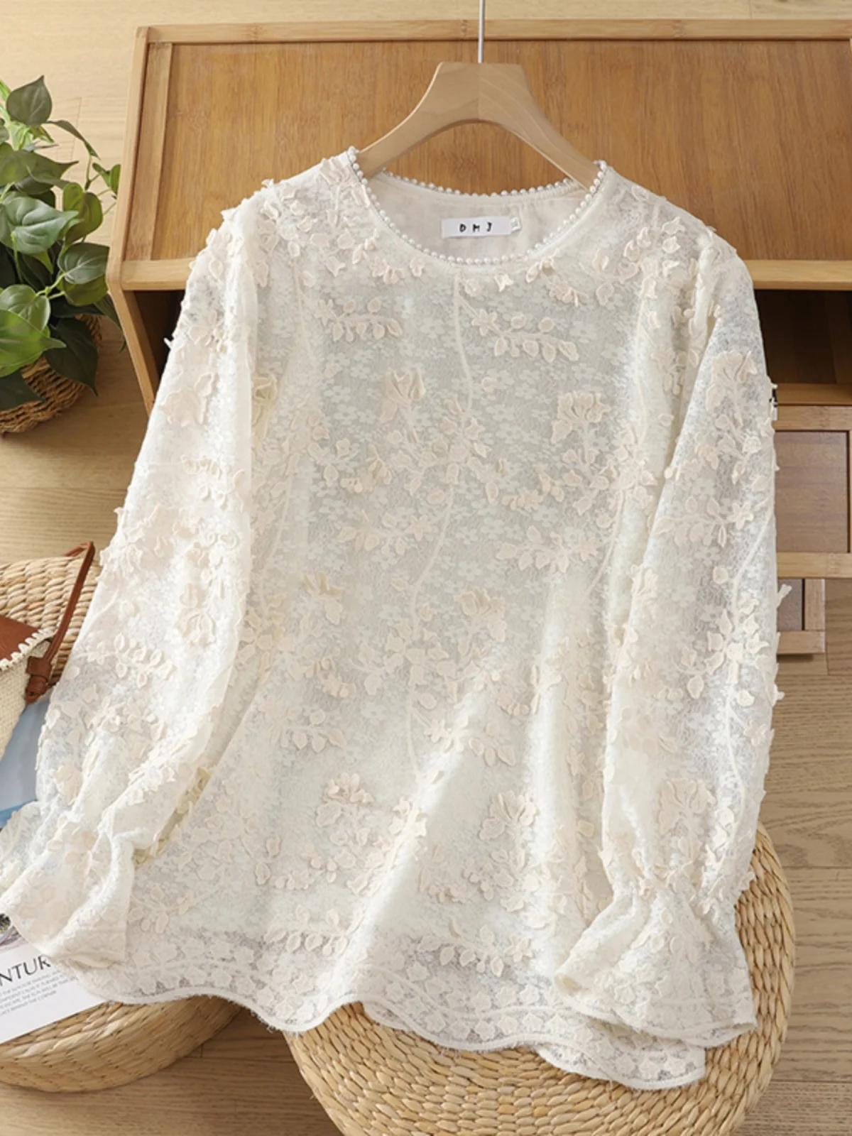 

Длинный кружевной топ свободного кроя для женщин, весенний дизайн, повседневный, удобный, больших размеров, модный, для работы, с цветочным узором