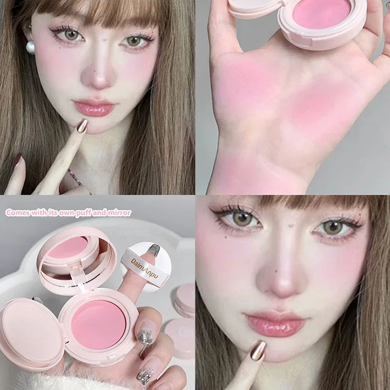 Paleta de maquillaje rosa con aplicador, colorete Facial impermeable, tinte de crema de barro, cojín de aire coreano, contorno de mejillas, 8 colores