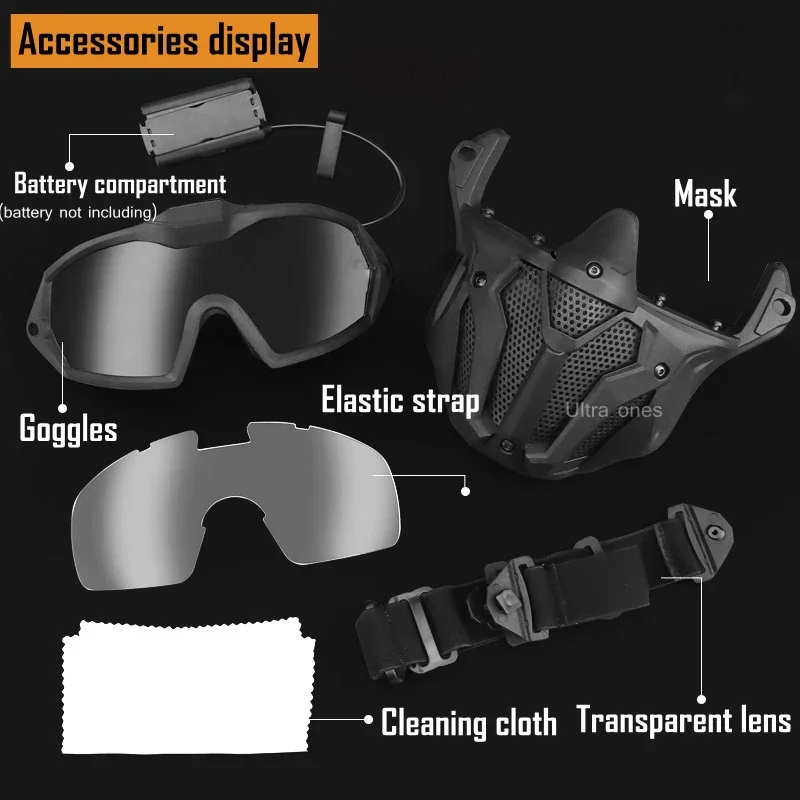 Tactical Half Face Mask and Goggles Set Detachable Outdoor Hunting Airsoft Paintball Full Face Protect Masks with Micro Fan