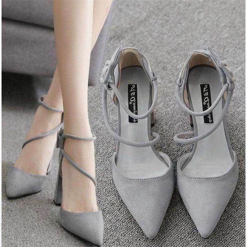 New Flashion Women's Shoes Female Summer Thick with High-heeled Pointed Stiletto Sexy Nightclub Buckle Strap High heels shoes