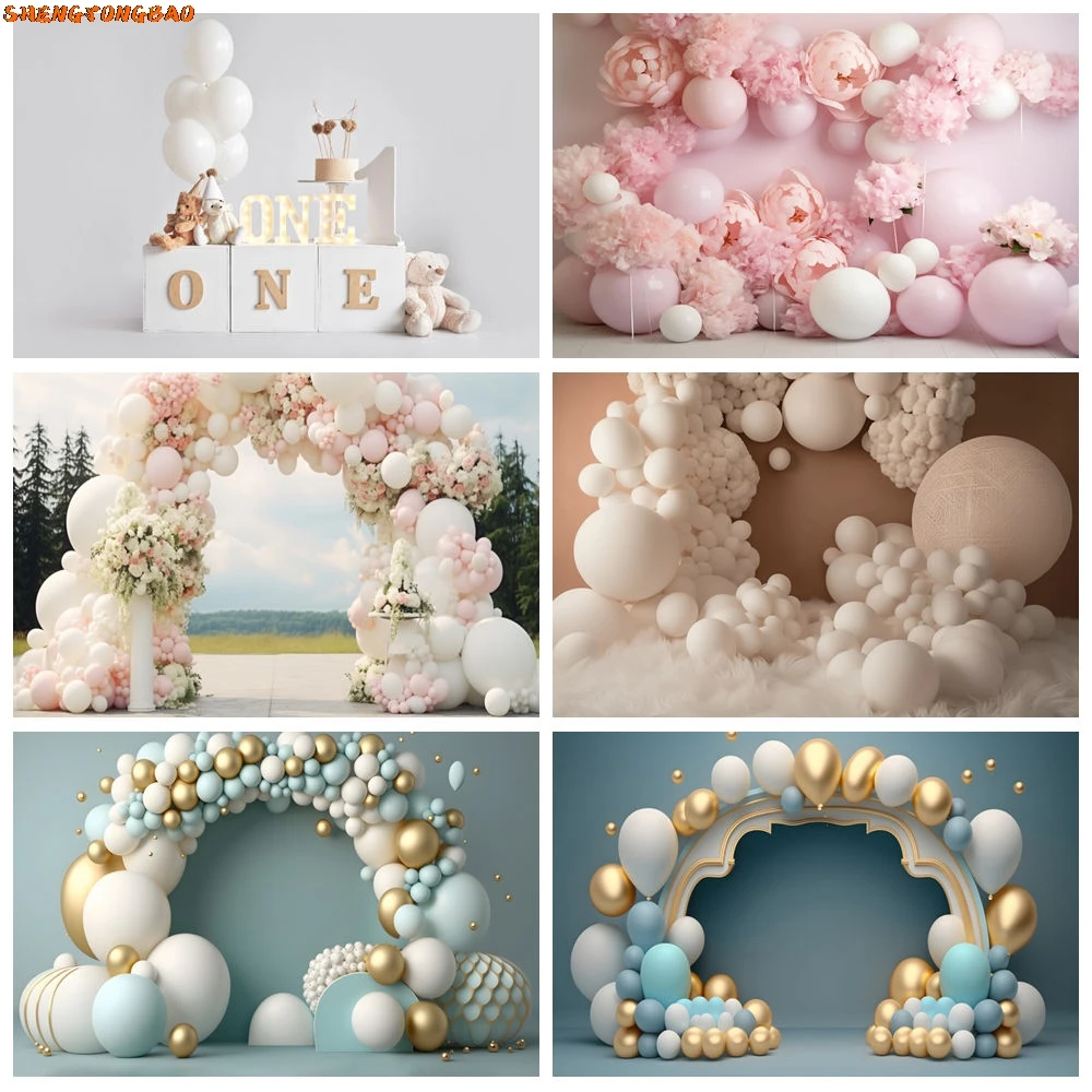 

Newborn Baby 1st Birthday Party Backdrop for Photography Colorful Balloon Baby Shower Birthday Cake Smash Photo Background Decor