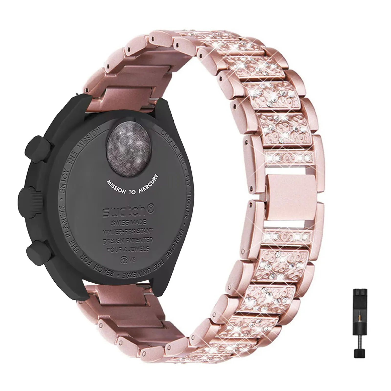 Diamantbänder für Omega X Swatch Moonswatch Band, glitzerndes Metallarmband für Damen