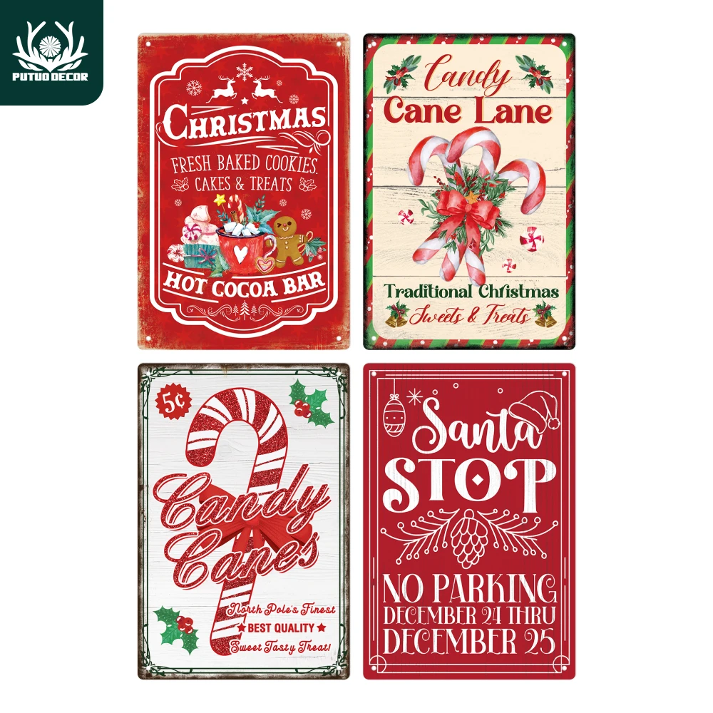 

Putuo Decor Merry Christmas Vintage Metal Tin Sign, Fresh Baked Cookies Cakes & Treats Hot Cocoa Bar, Wall Art Decor