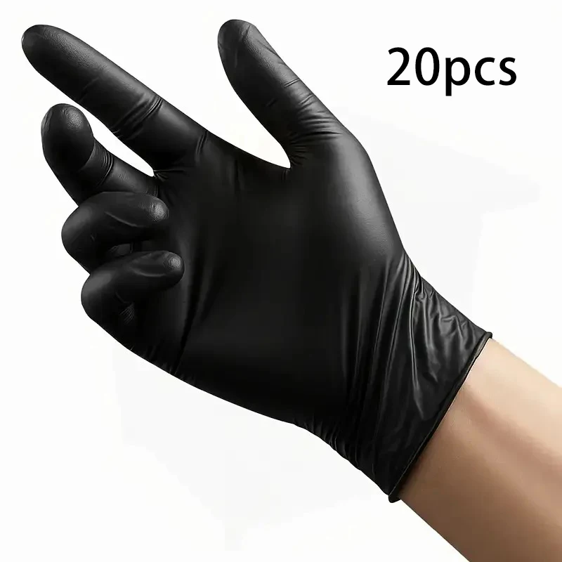 20Pcs Black Composite Nitrile Disposable Gloves (S/M/L/XL) - Non-Slip Pock-Marked Fingertips, Excellent Airtightness