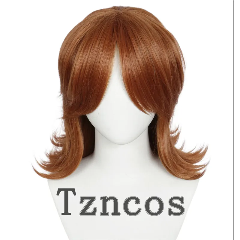 Tzncos Princess Daisy Cosplay Curly Wig Orange Brown Long Wig with Crown Heat Resistant Synthetic Hair