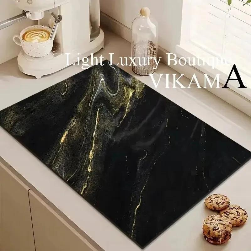 VIKAMA Modern Marble Kitchen Countertop Drainage Mat Diatomaceous Earth Absorbent Mats Dish Drying Mats Wash-Free Bar Coasters