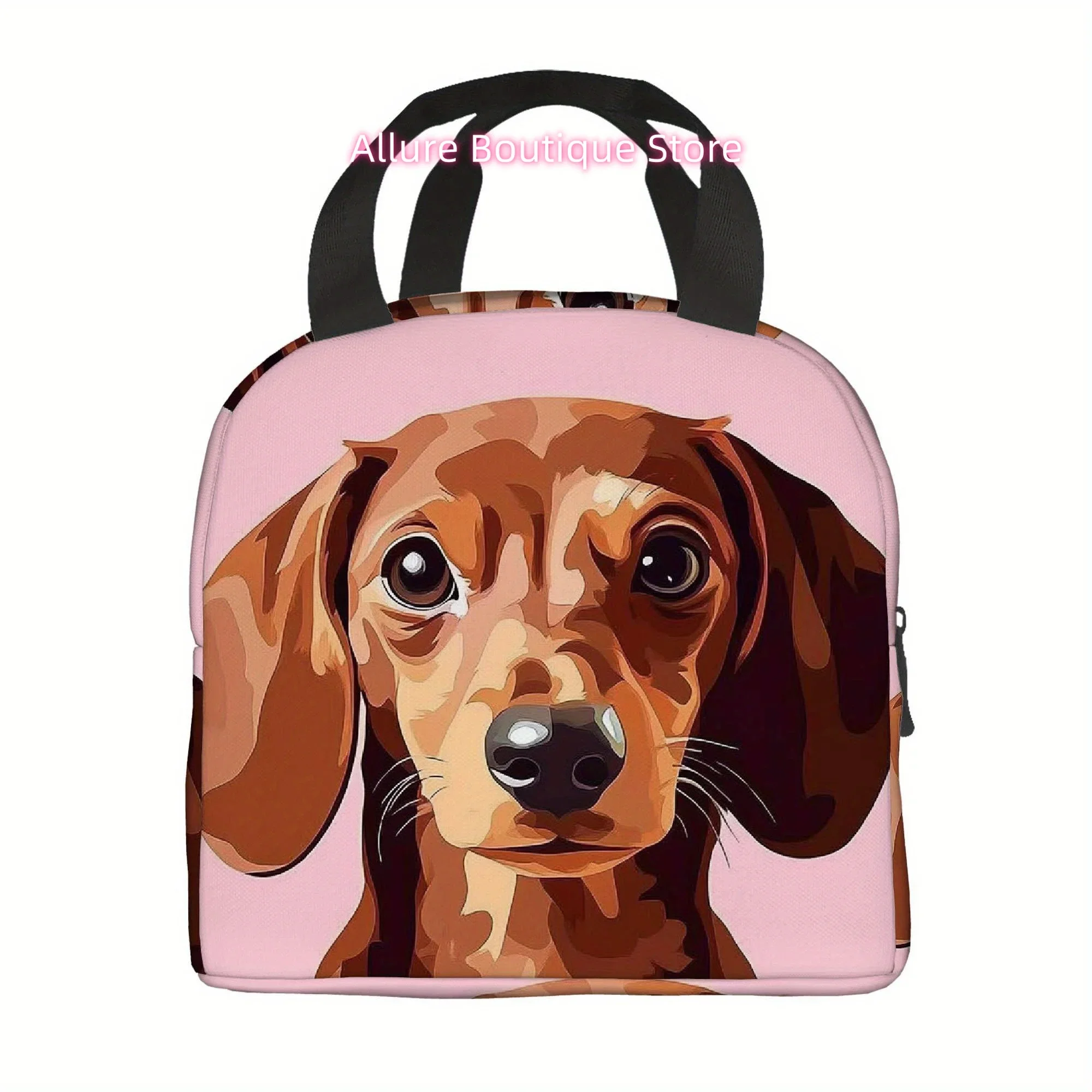 1pc a Dachshund Portrait on a Pink Backdrop, Featuring a Printed Thermal Bag. This Insulated Bag Is Not Intended for Food Contac