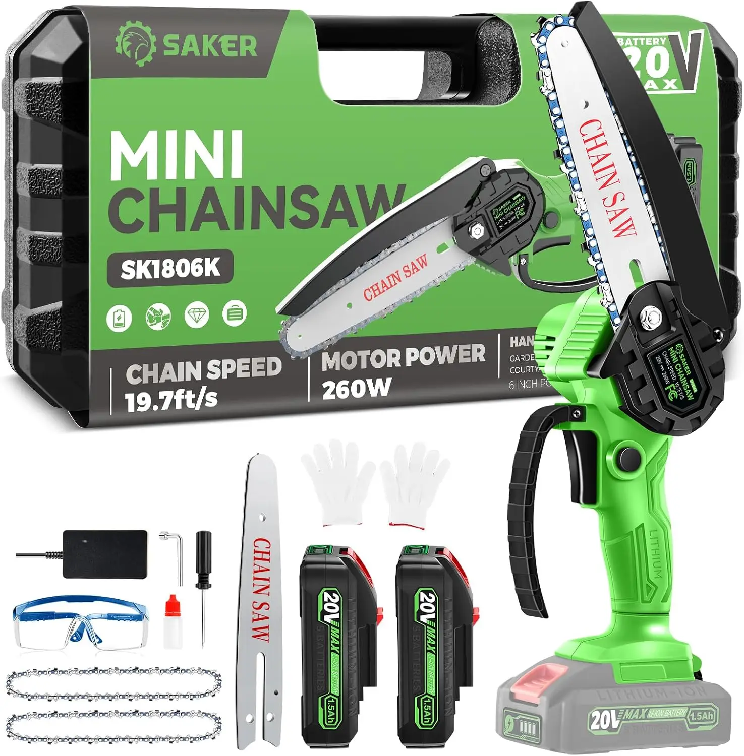 Saker Mini Chainsaw|6 Inch Chainsaw[2024 Upgraded]|Mini Cordless Electric Chain Saw|Small Handheld Portable Chainsaw Battery