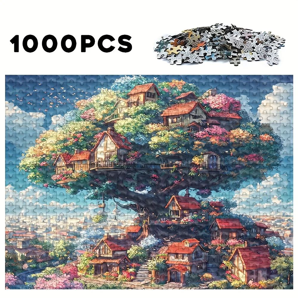 1000 قطعة من أحجية الصور المقطوعة للبالغين - مشهد قرية نابض بالحياة على نطاق واسع مع منازل مفصلة، وخضرة خضراء وزهور ملونة - تشال #3