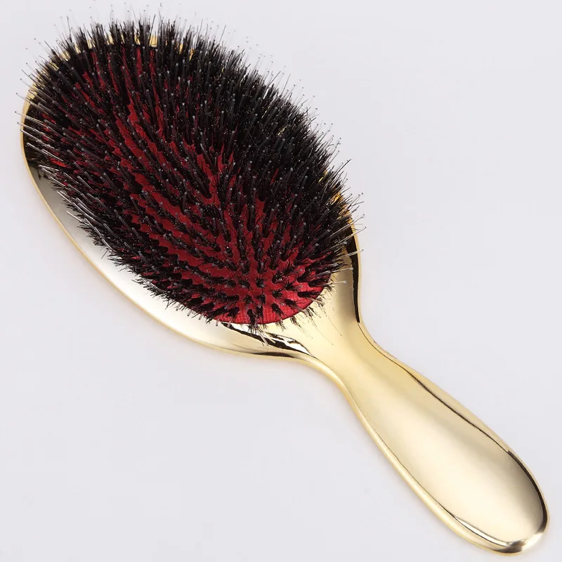 Luxury Gold And Silver Color Boar Bristle Paddle Hair Brush Oval Hair Brush Anti Static Hair Comb Hairdressing Massage Comb