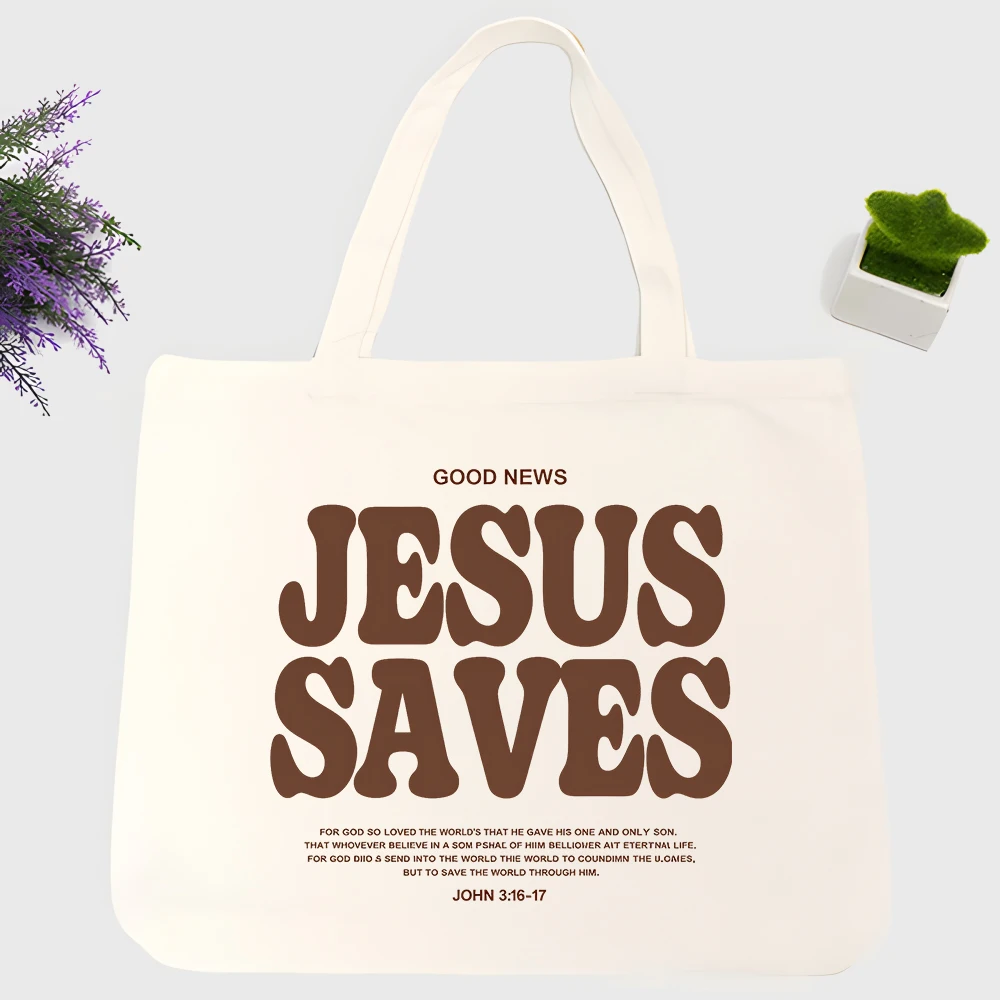 Men's slogan-style graphic canvas tote bag, casual style for daily shopping and casual outings
