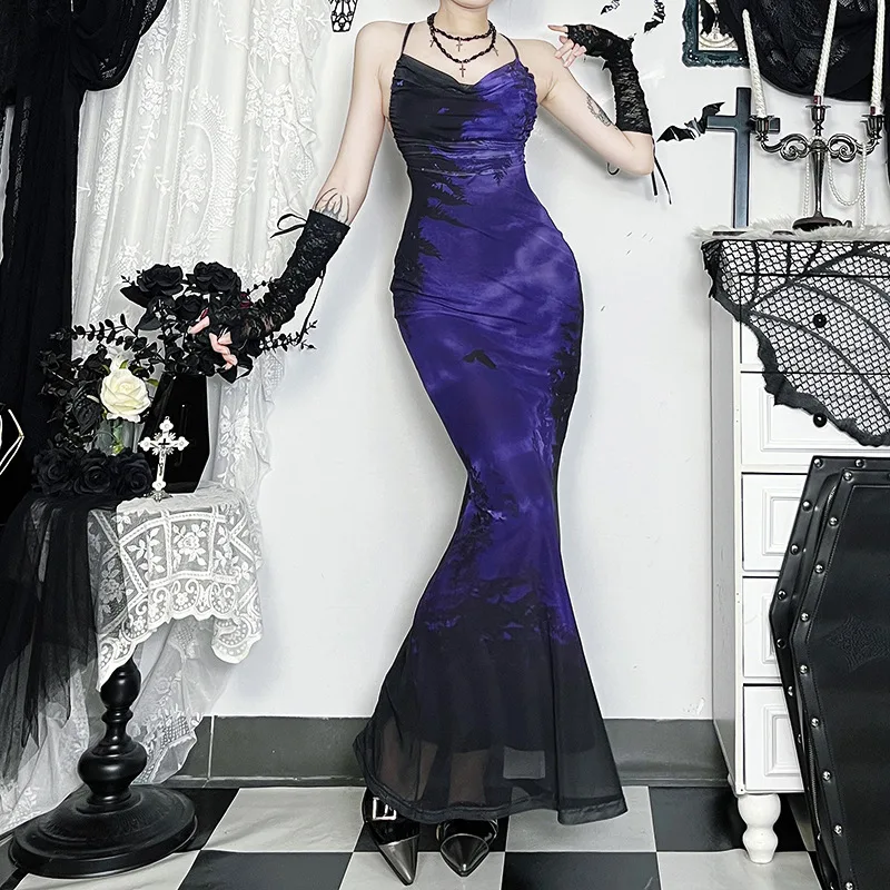 

2025 Dress Women Elegant Fashion Beautiful Women's Dresses Party Night Dresses Printed Suspender Dress Dark Style Long Dress