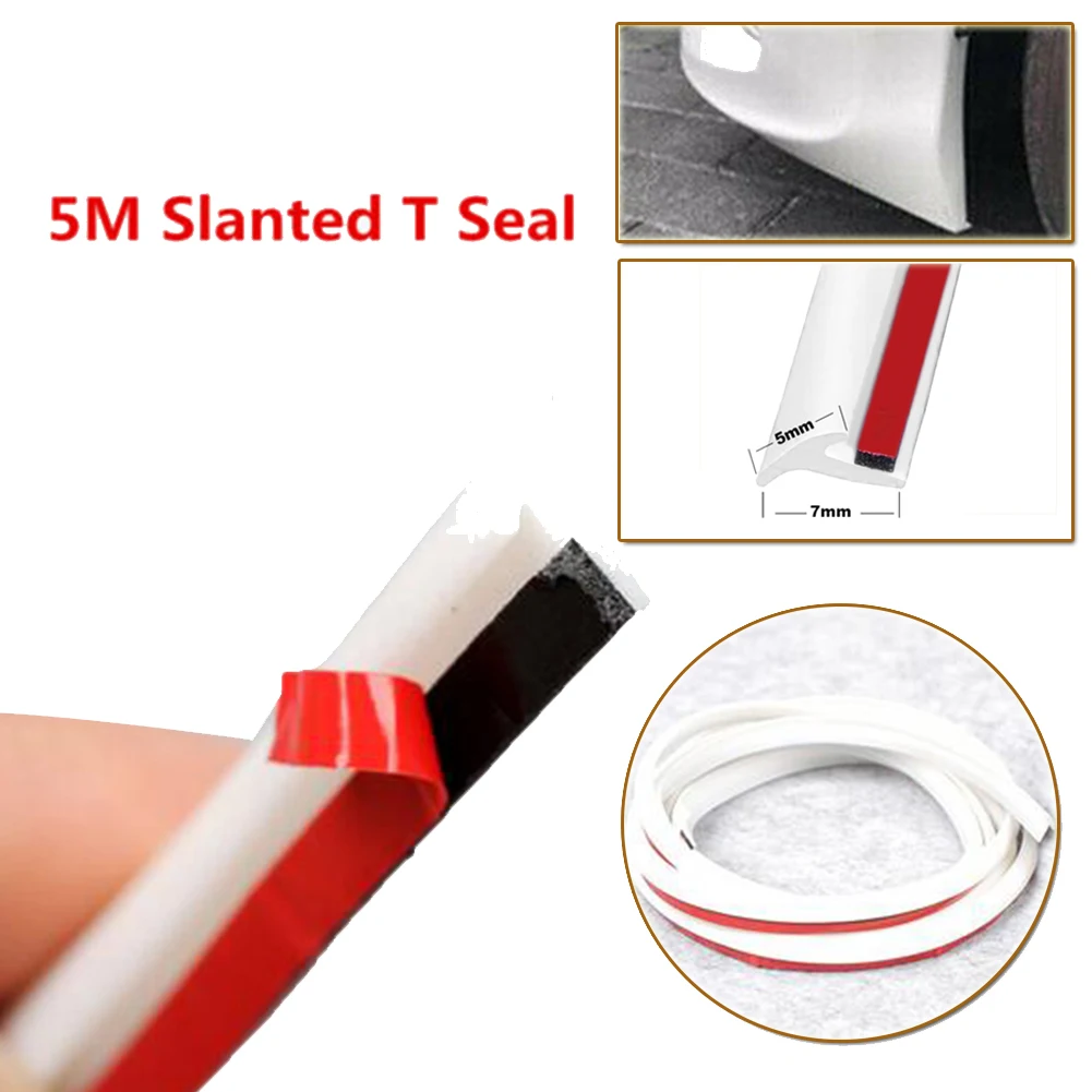 5M Universal Car T-Type Sealing Strip Edge Trim Bumper Lip Side Skirt Rubber Sealants White Accessories For BMW Golf