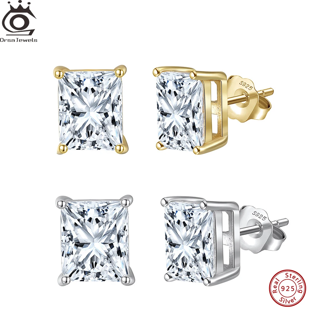 

ORSA JEWELS Gleaming 925 Sterling Silver Stud Earrings & Zircon Stone, a Stylish and Modern Rectangle Design Gift for Her LZE54